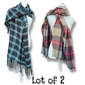 Plaid Scarf Set Blanket Oversized Long One Size